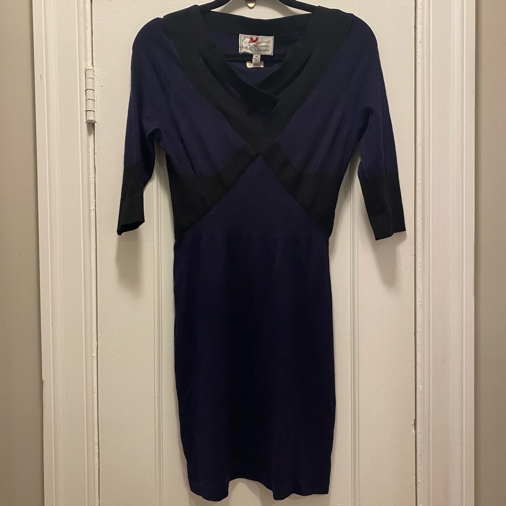 Original Knitwear By Yoana Baraschi Dress Women’s M. Blue & Black 3/4 Sleeve